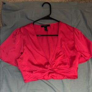 Forever 21 Bright Pink V-Neck Crop Top